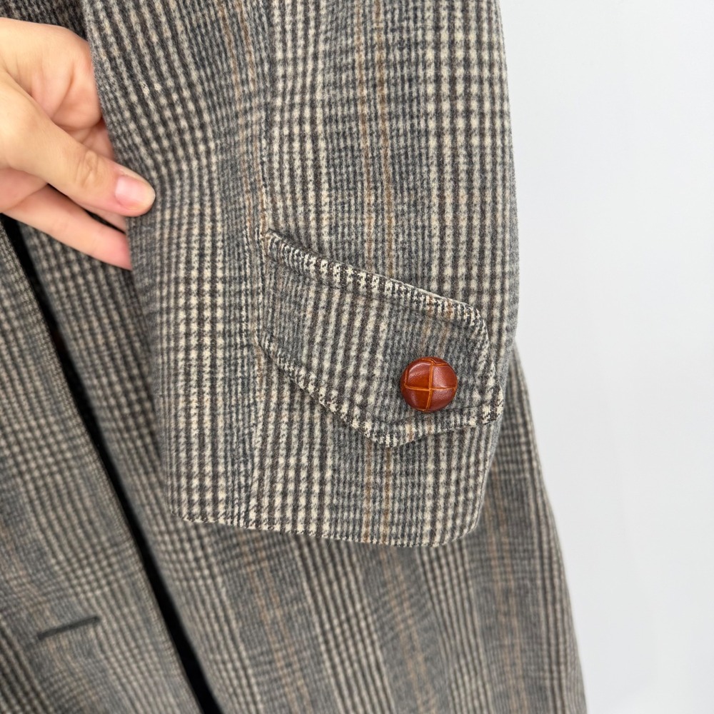 Vintage German Loden Coat Glen Plaid Wool Overcoat Dark Academia Old Money - Picture 5 of 10
